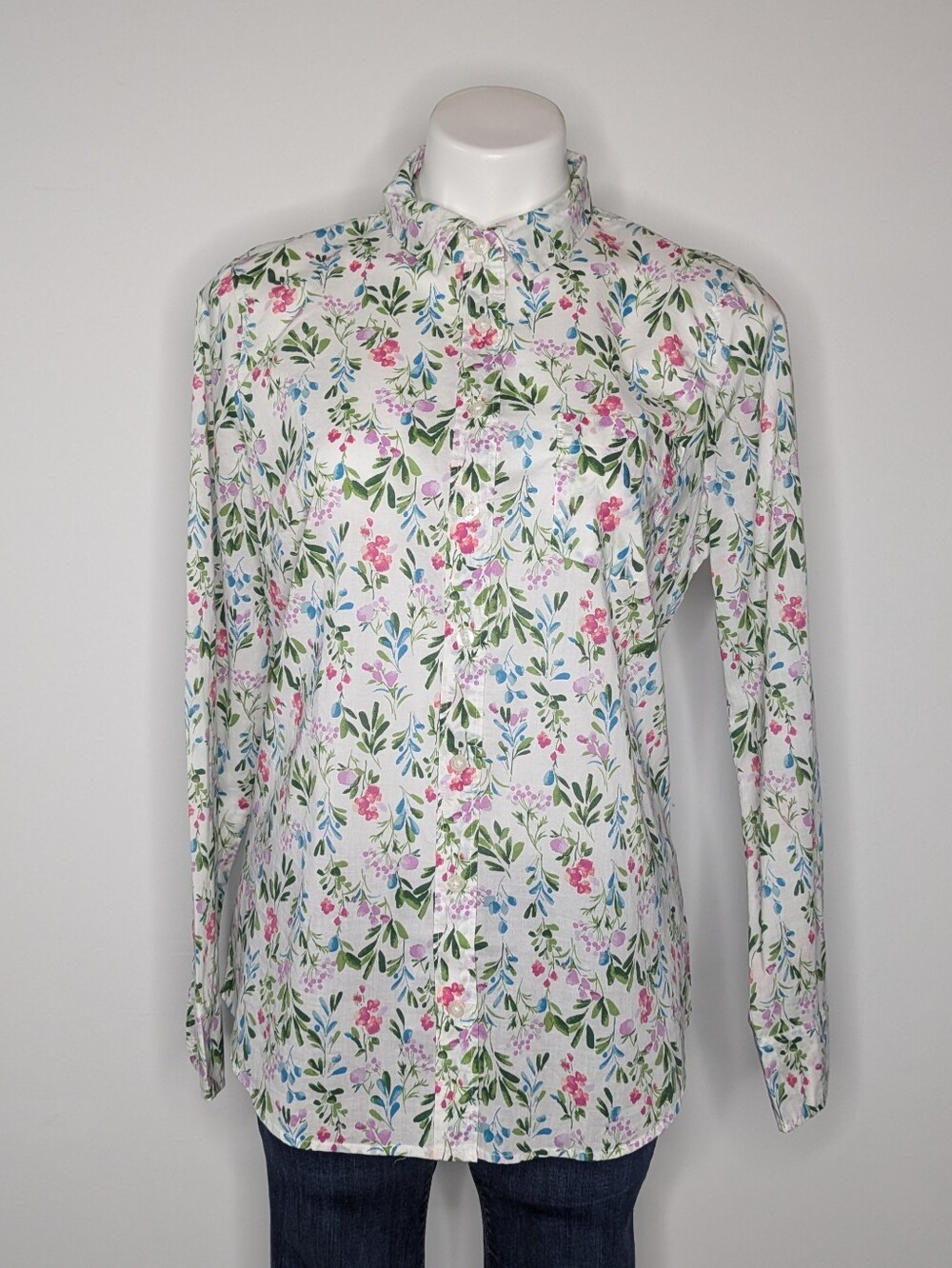 J Crew Factory White Purple Ditsy Floral Long Sleeve Cotton Button Up M